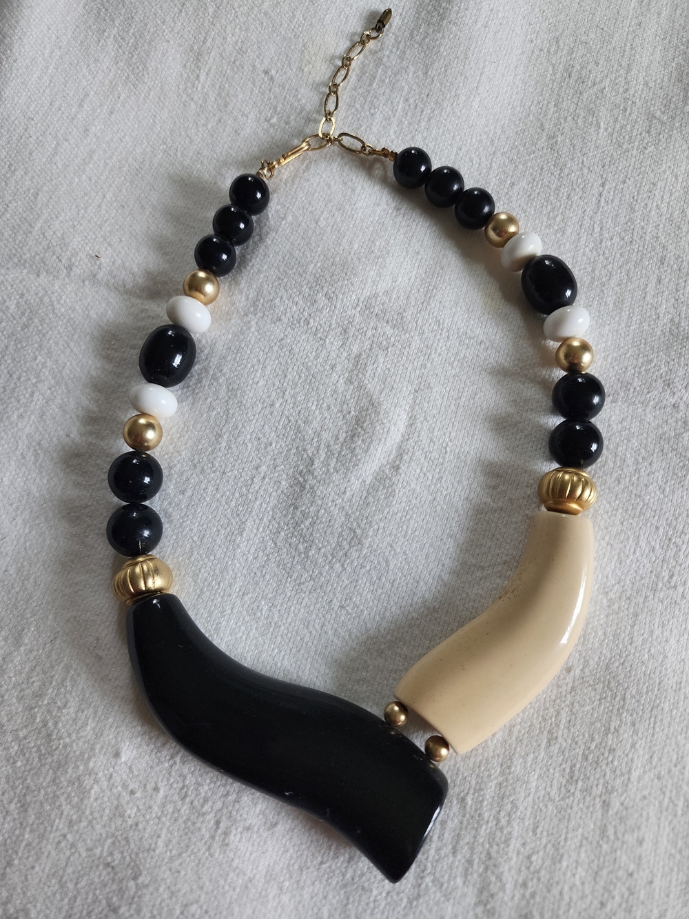 Women’s Black & Cream Statement Bead Necklace - Unbranded